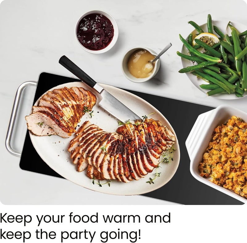 Chefman Long Electric Warming Plate Heating Element, Prep Food for Parties, Stainless Steel Frame & Tempered Glass Surface, Buffet at Home, for Trays & Dishes, Cool-Touch Handles, Black - Image 2